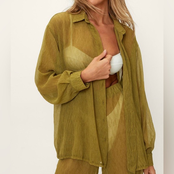 Nasty Gal Other - ɴᴀꜱᴛʏ ɢᴀʟ | Plisse Oversized Beach Shirt